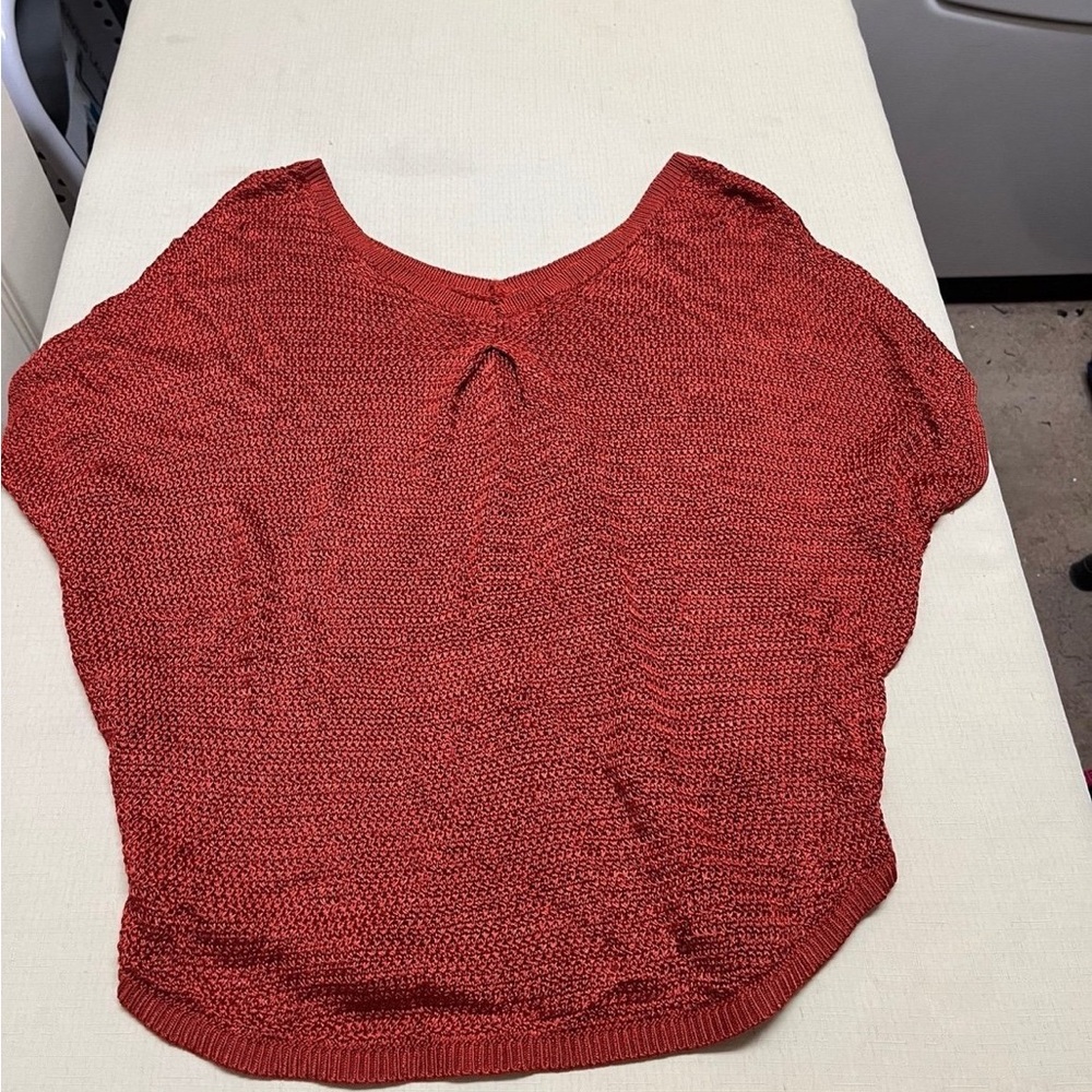 White House Black Market L rust dolman sleeve knitted v-neck sweater - Picture 4 of 11